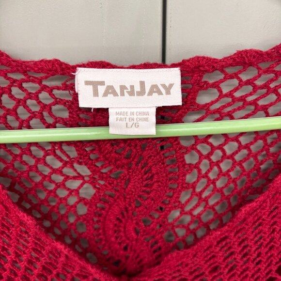 VTG Red Y2K TanJay Crochet Knit Button Front Fairy Cardigan Long Sleeve Sz Large - Picture 2 of 10